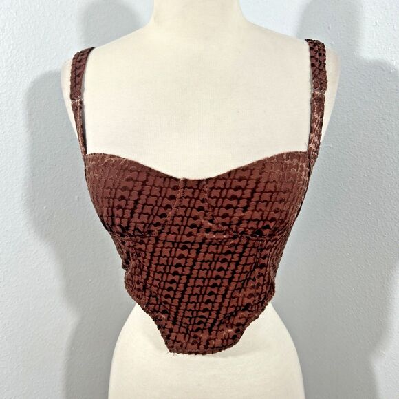 SKIMS Top Women Small  Velvet‎ Crop Corset Chestnut Babydoll Y2K - Picture 1 of 7